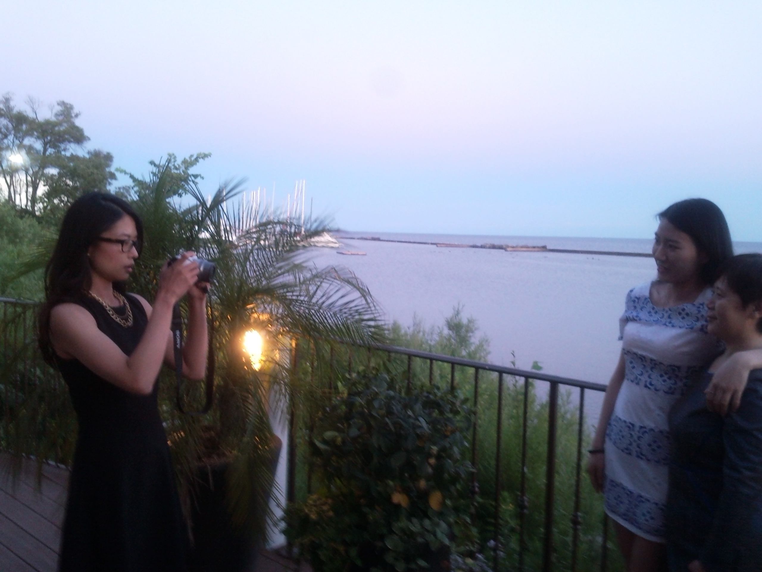 After dinner - someone wanted a picture with the lake background